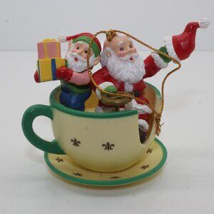 Vintage 1994 High Progress Santa In A Teacup Ride Christmas Ornament